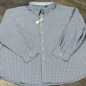 IZOD  Men's Navy & white Plaid Button Down Shirt 4XL 4TG 4XG